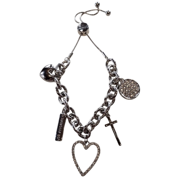 Guess Silvertone Adjustable Lariat Charm Bracelet - Picture 1 of 6